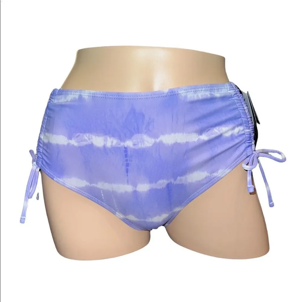 California Waves Juniors Tie-Dyed High-Waist Swim Bottoms Purple Medium NWT